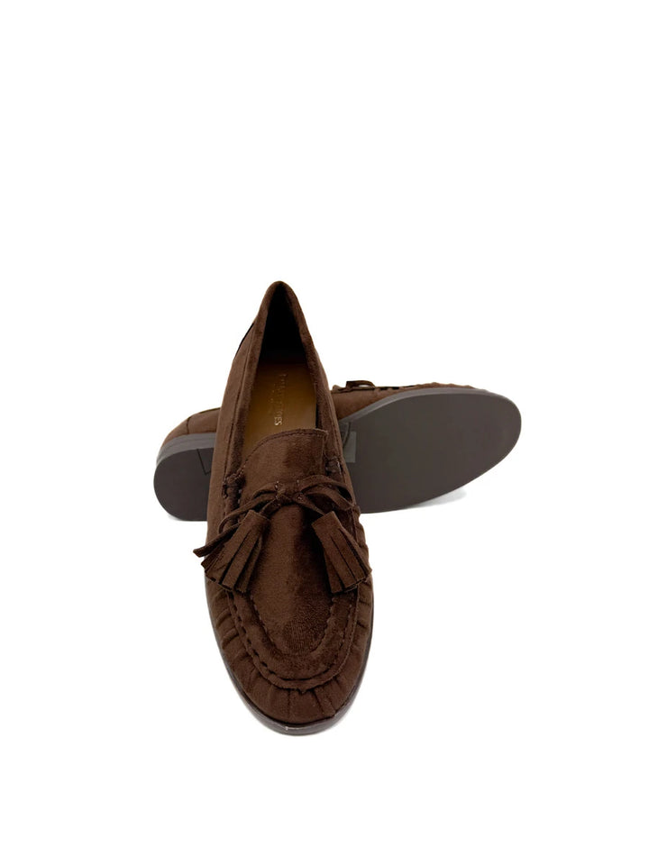 Mocasines de Ante con Borlas y Lazo para Mujer - Marrón