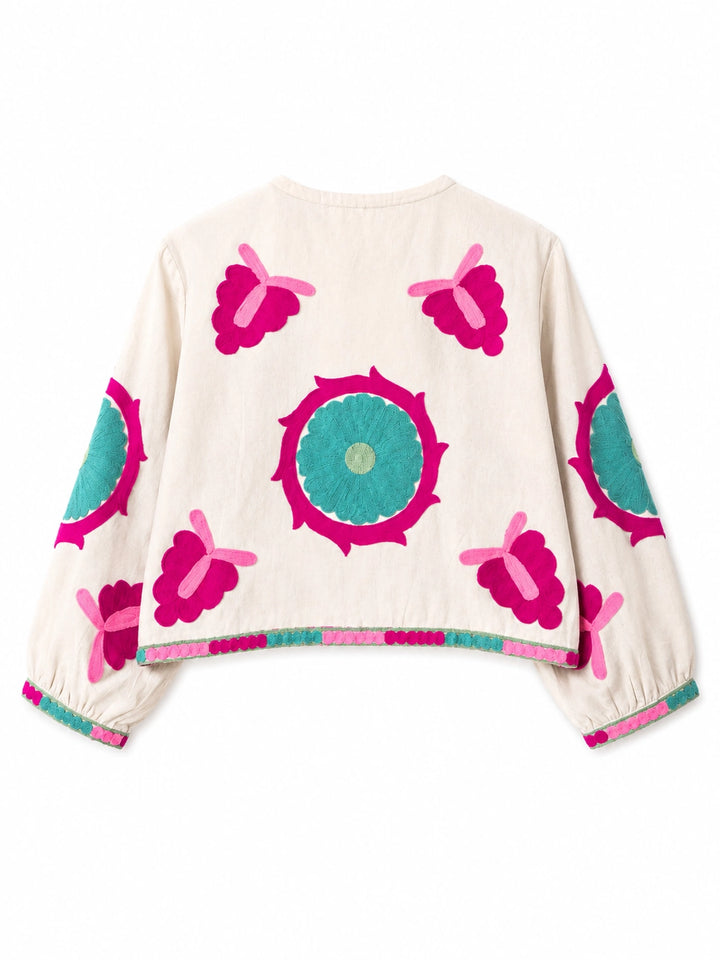 Chaqueta Bordada Multicolor para Mujer de Estilo Boho con Manga Larga y Diseño Artesanal