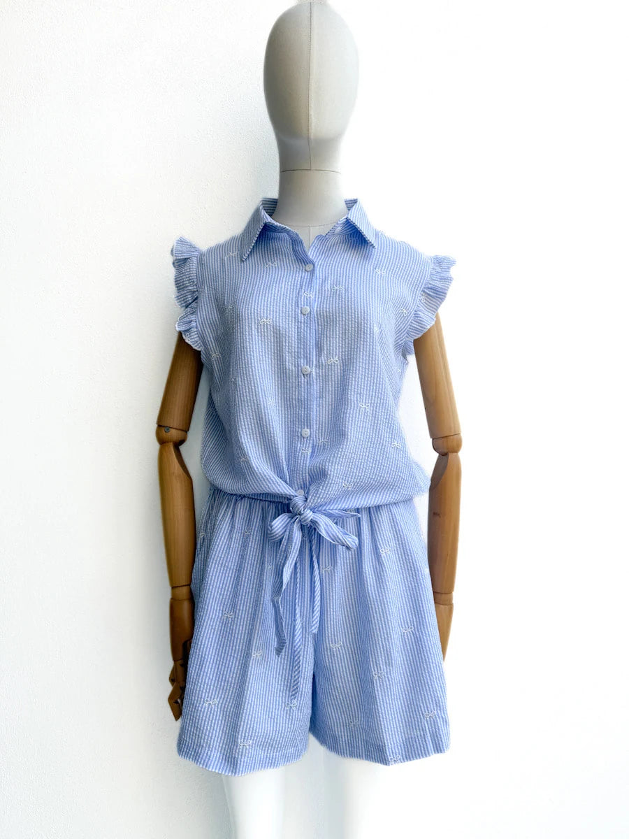 Conjunto Blusa y Short de Rayas con Lazo