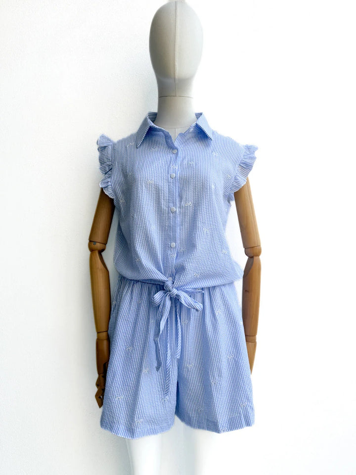 Conjunto Blusa y Short de Rayas con Lazo