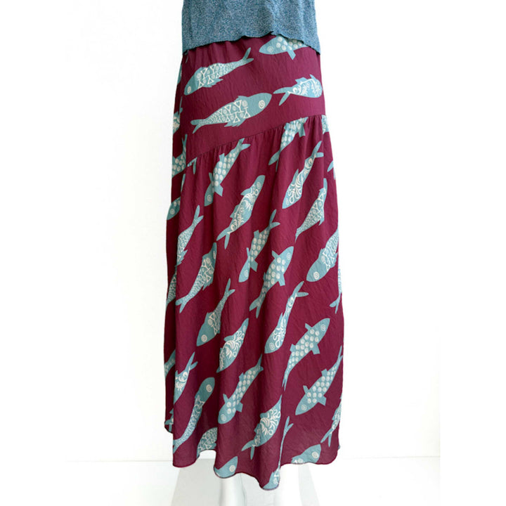 Falda larga bohemia con estampado de peces