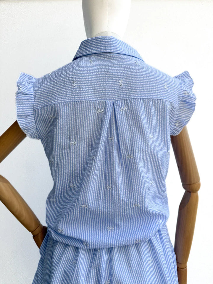 Conjunto Blusa y Short de Rayas con Lazo