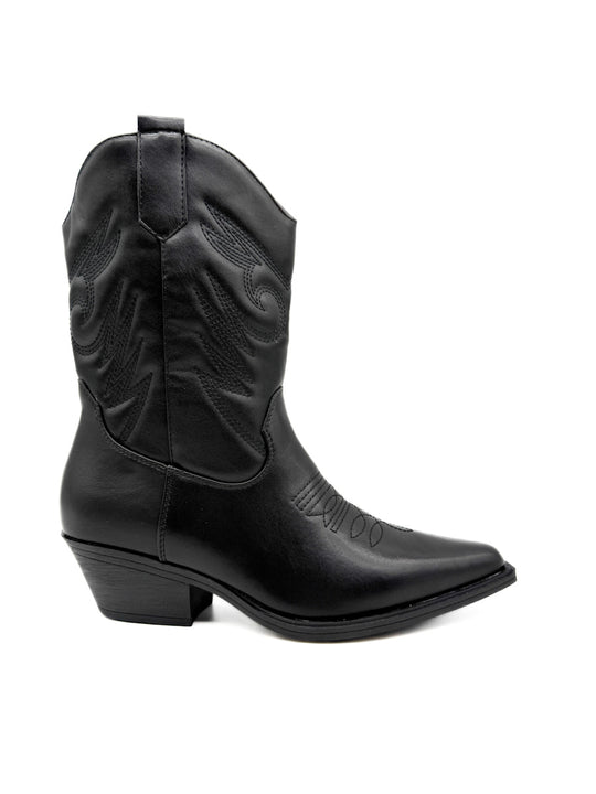 Botín Cowboy Negra con Diseño Clásico y Cremallera Lateral Negro