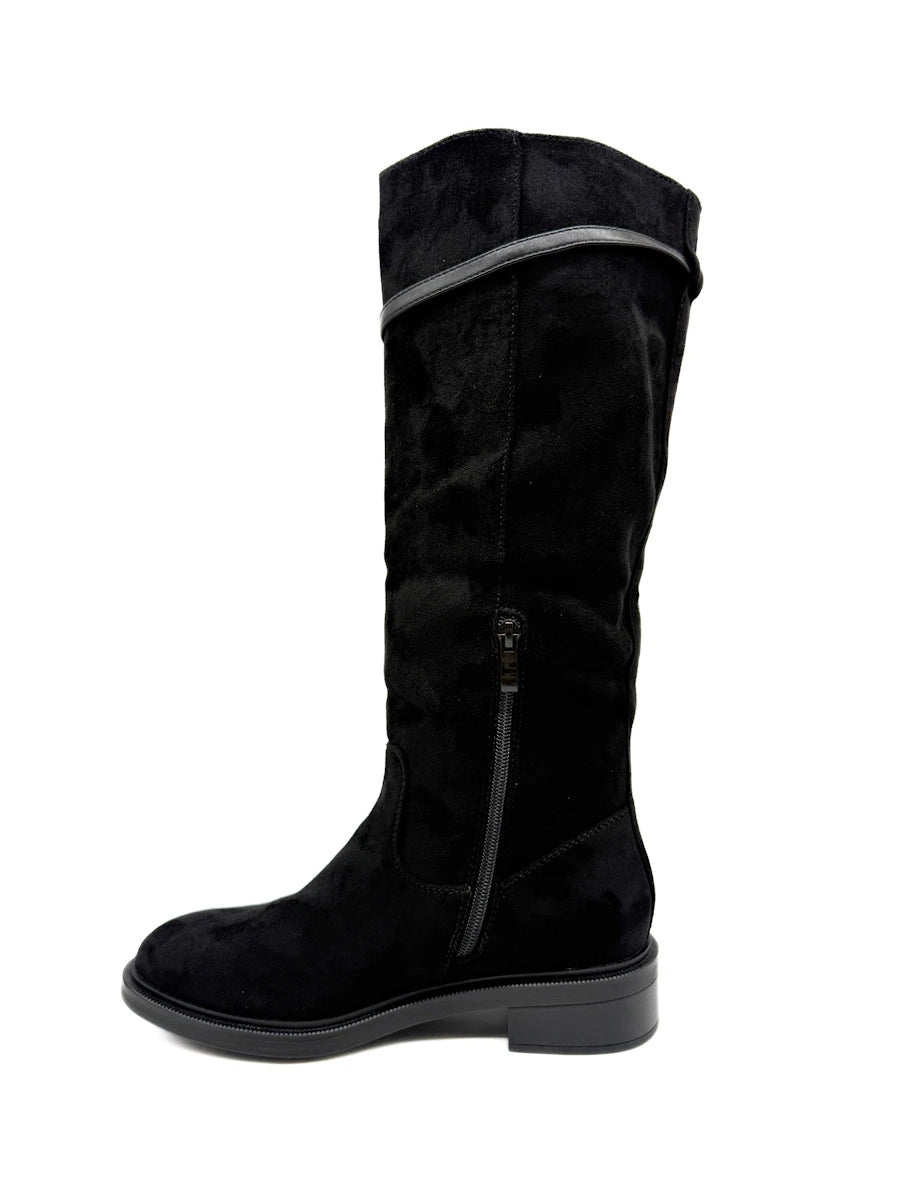 Botas Altas de Antelina con Tira Superior y Tacón Bajo