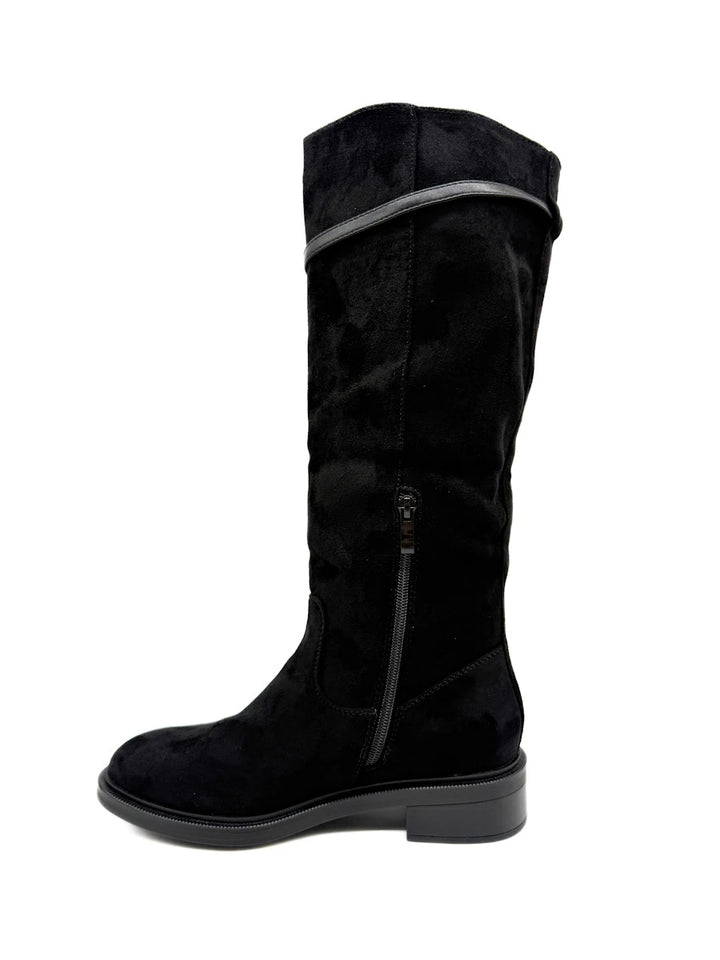 Botas Altas de Antelina con Tira Superior y Tacón Bajo