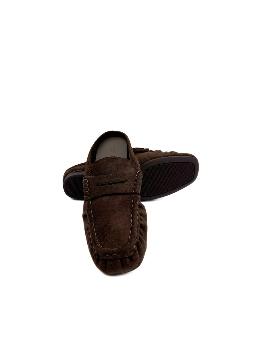Mules Planos de Antelina Estilo Loafer