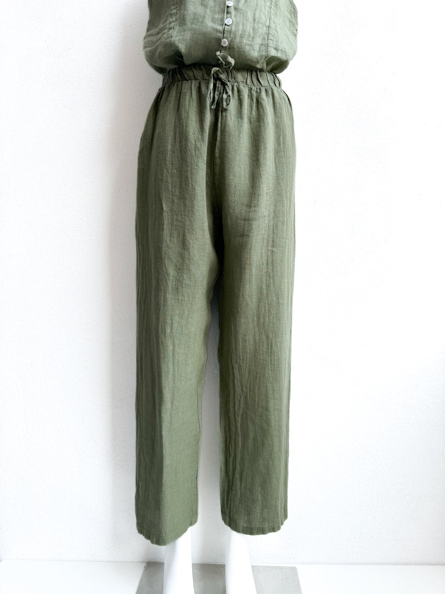 Pantalón de Lino con Cintura Elástica y Lazo Decorativo