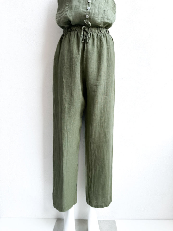 Pantalón de Lino con Cintura Elástica y Lazo Decorativo