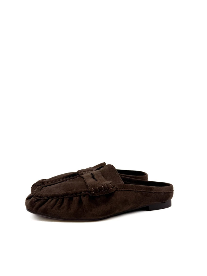 Mules Planos de Antelina Estilo Loafer