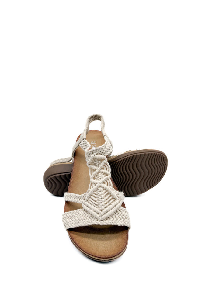 Sandalia Plana Crochet Beige  Para Mujer