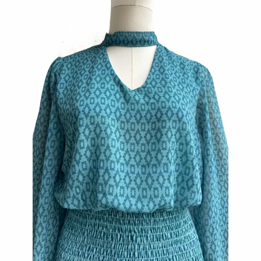 Vestido Dos Piezas con Estampado y Detalles Fruncidos Verde agua única