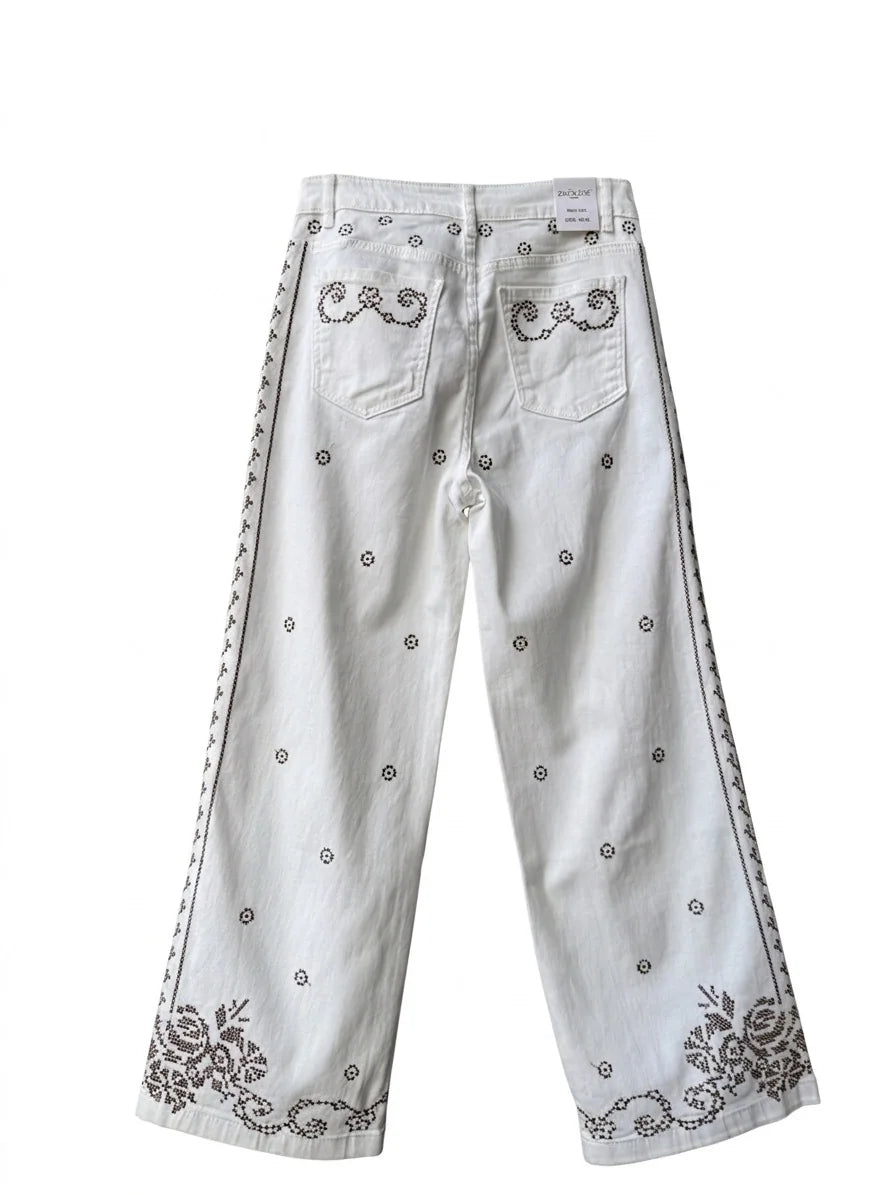 Pantalón Blanco Bordado de Estilo Artesanal