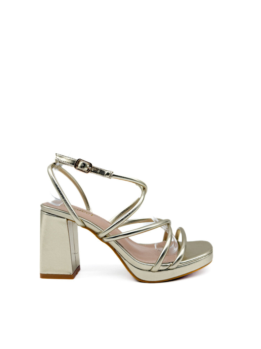 Sandalias de Tacón de Bloque con Tiras Oro