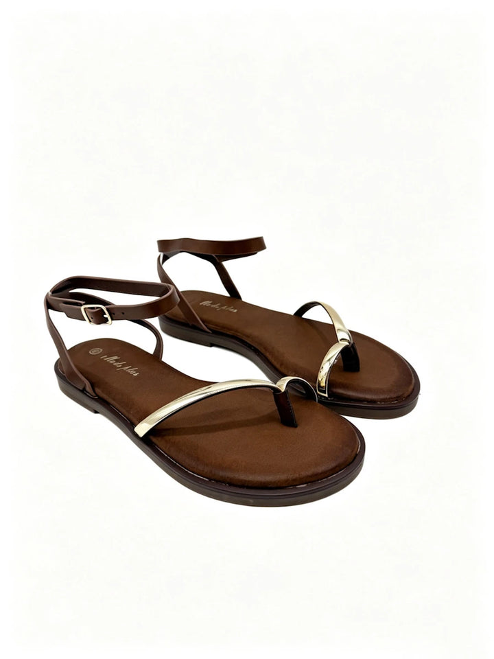 Sandalias de Dedo Confort con Detalle Dorado Flexible