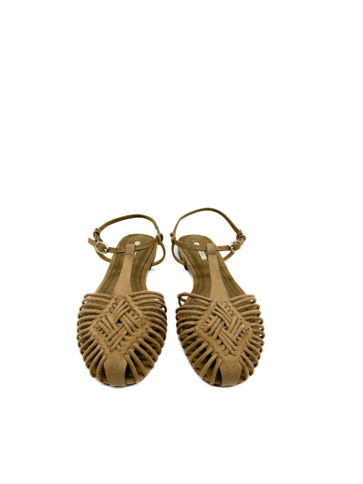 Sandalias Planas Estilo Cangrejeras Corina con Tiras Entrelazadas y Cierre de Hebilla