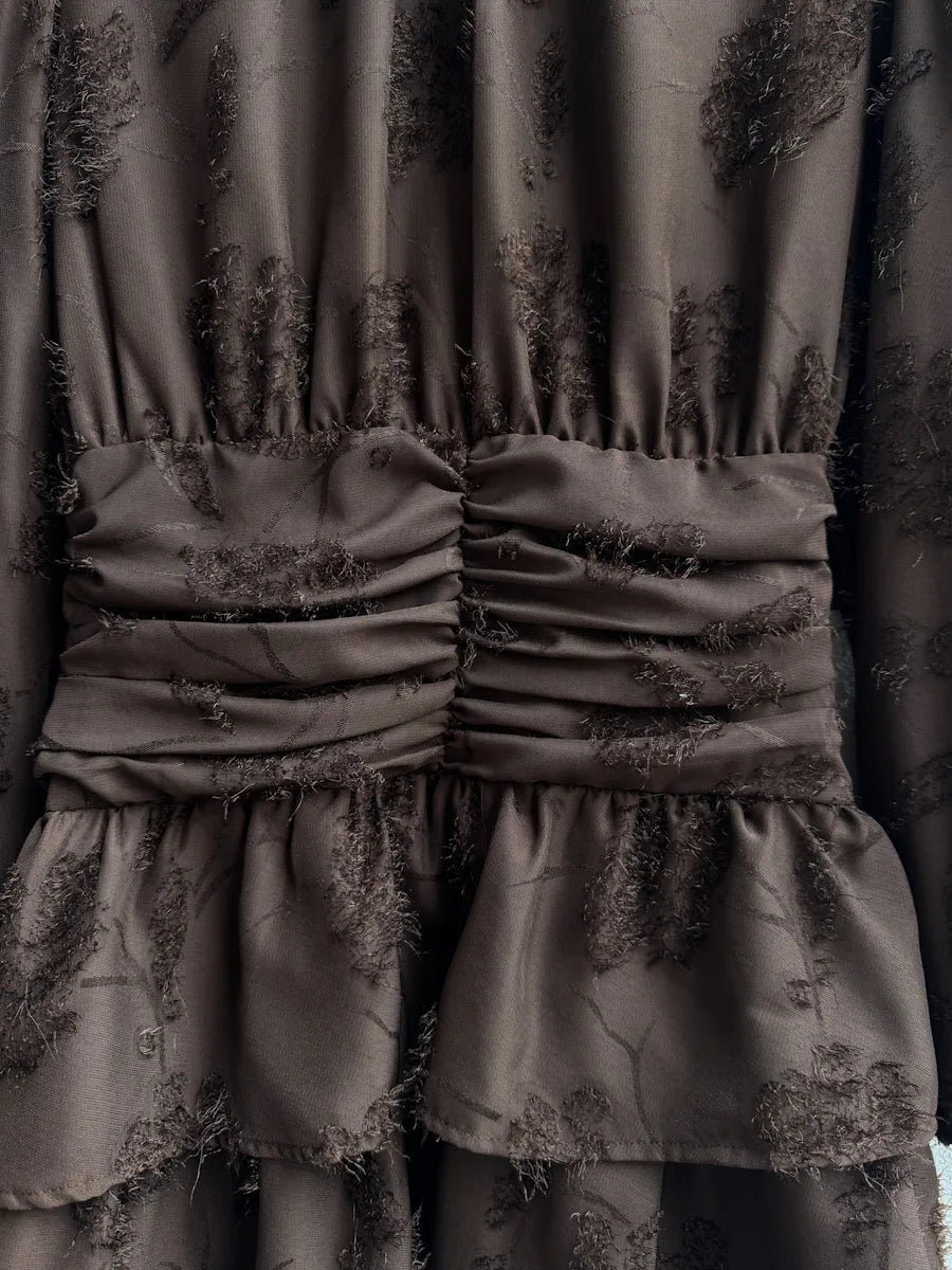 Vestidos Elegante de Manga Larga con Volantes y Estampado Floral