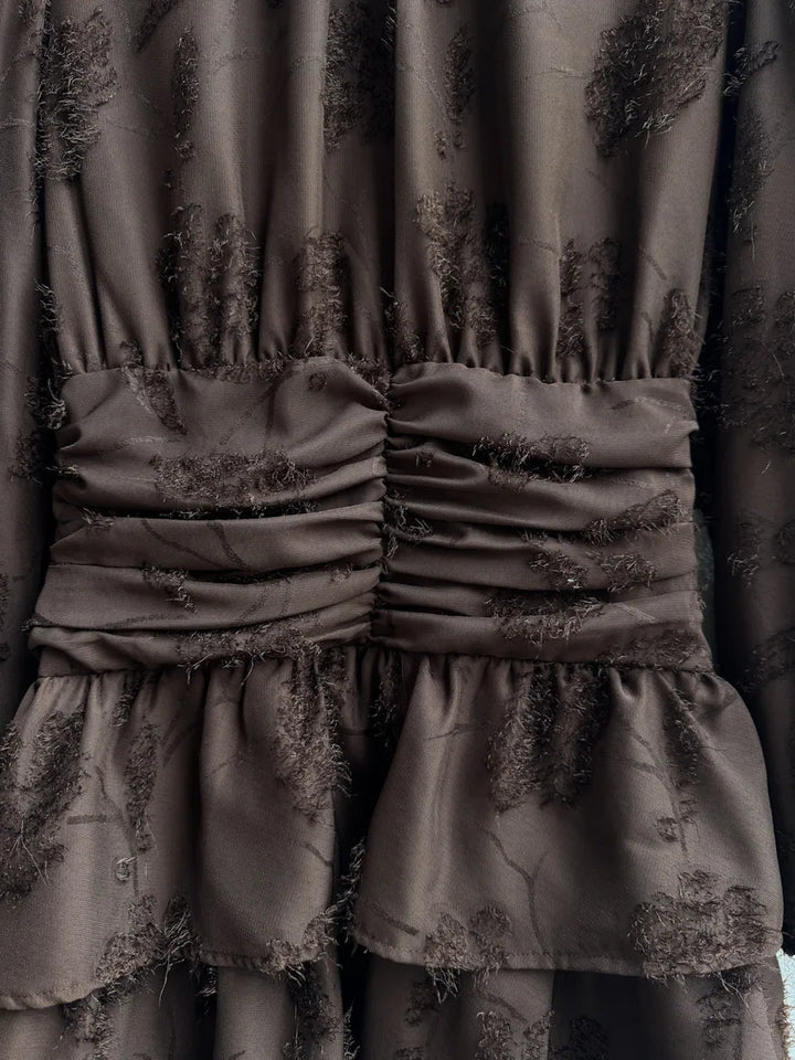 Vestidos Elegante de Manga Larga con Volantes y Estampado Floral