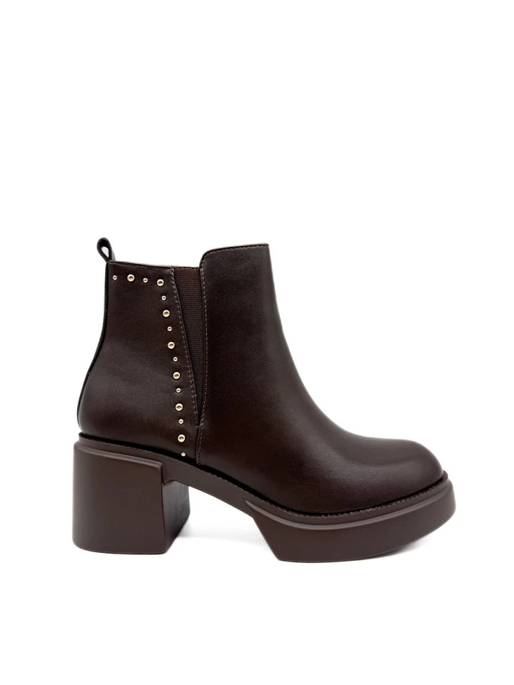 Botines  con Tacón Ancho, Plataforma y Tachuela
