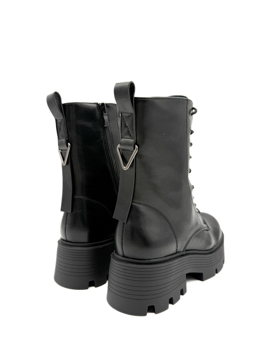 Bota Negras de Estilo Militar con Suela Gruesa