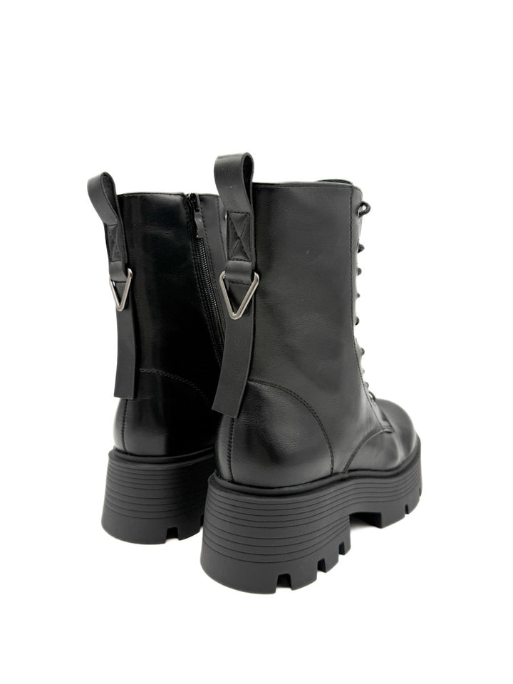 Bota Negras de Estilo Militar con Suela Gruesa