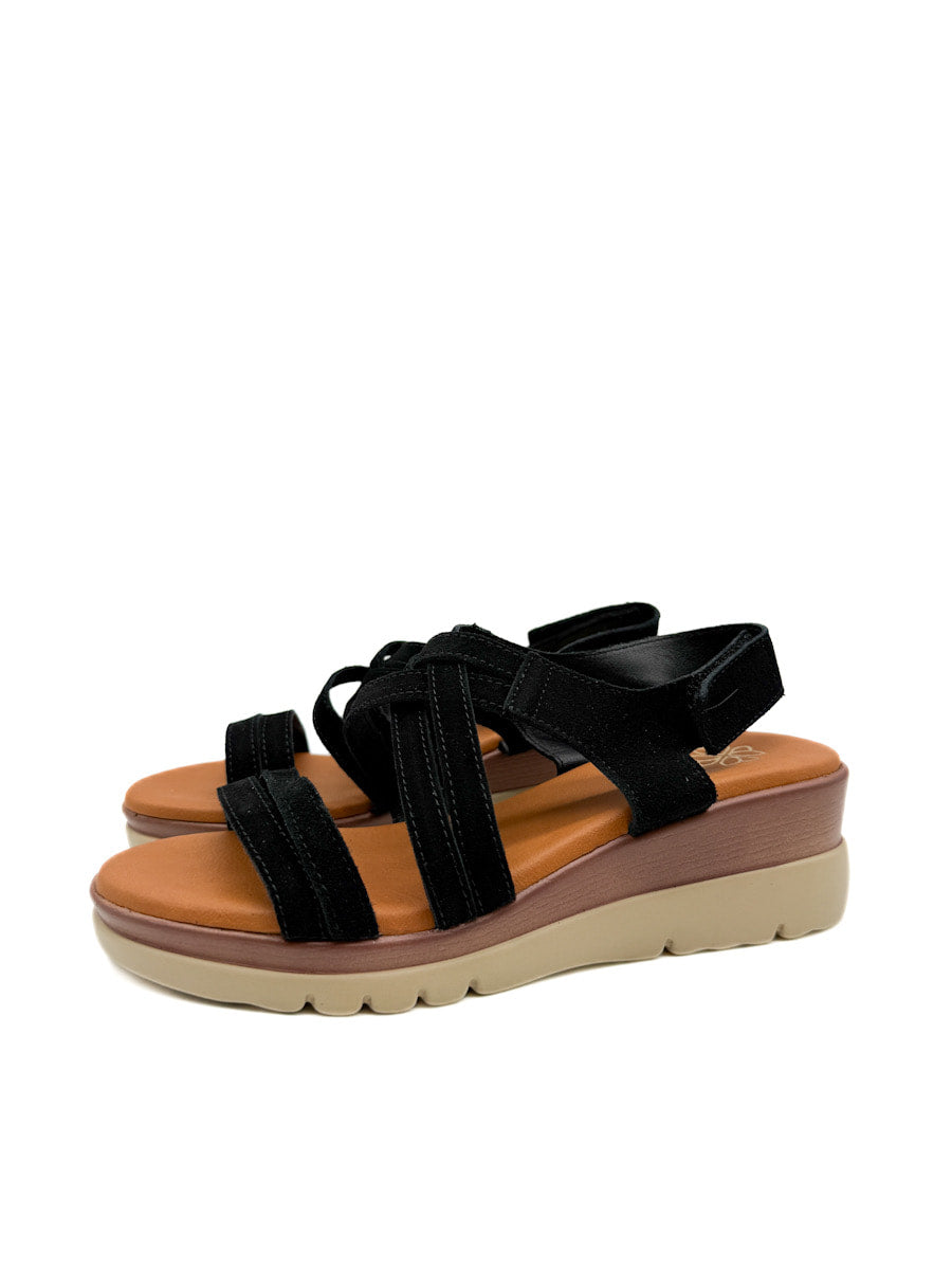 Sandalias Cuña de Piel Cierre Con Velcro