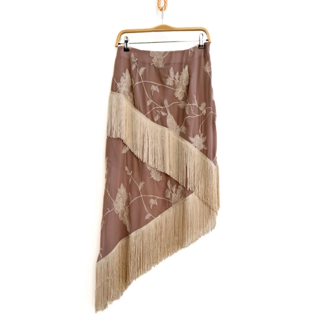 Falda con flecos y bordado floral LR38003