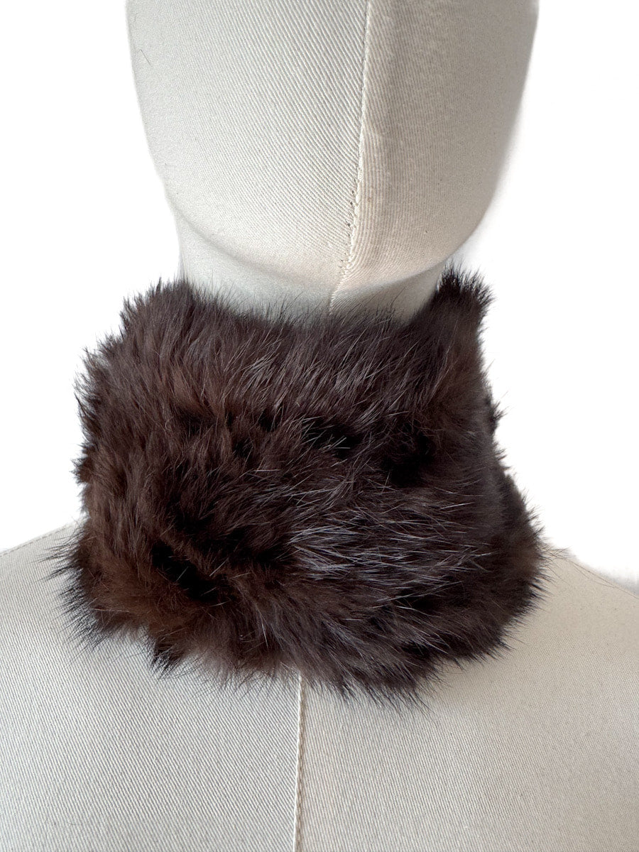 Cuello de piel de conejo Marrón única