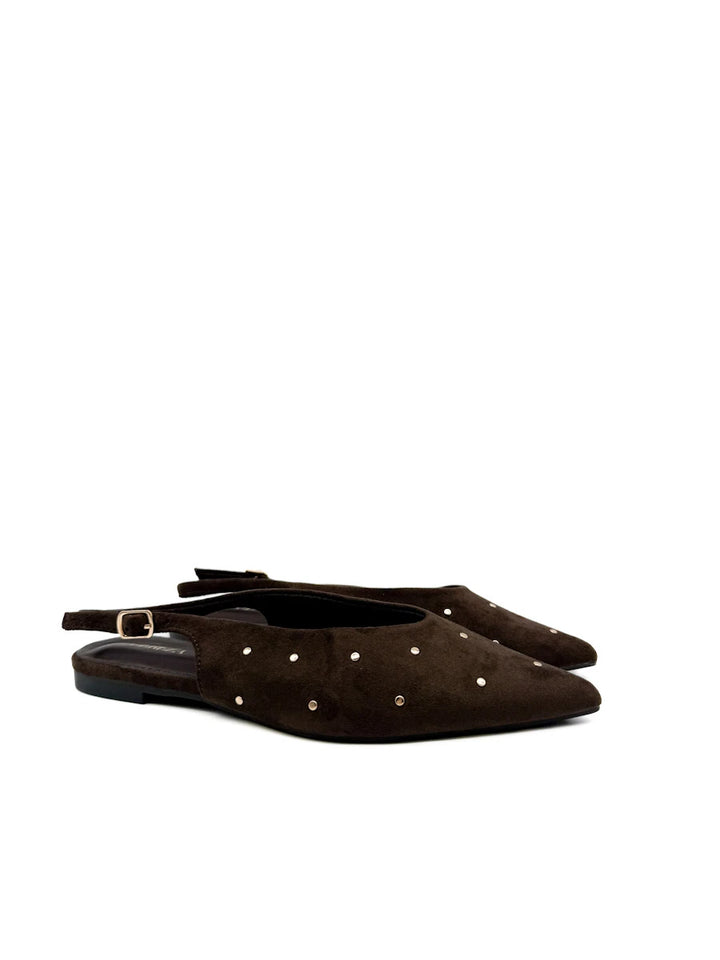 Zapatos Planos Destalonados de Antelina con Tachuelas y Punta Afilada