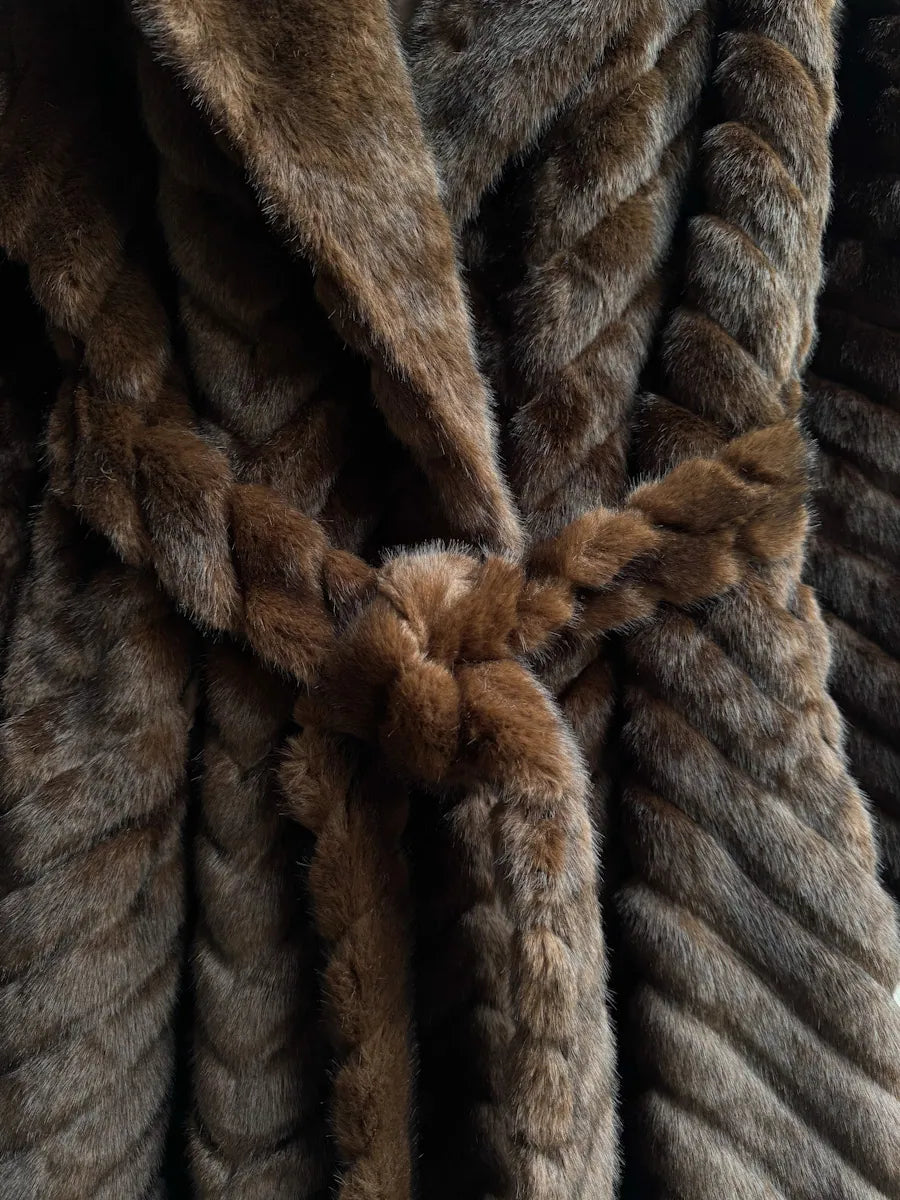 Abrigos Largos de Piel Sintética con Patrón de Espiga