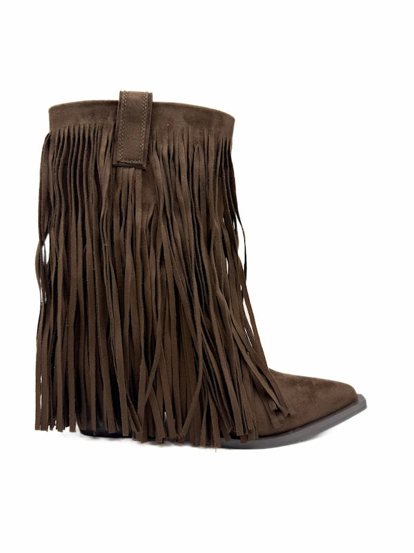 Botín Marrón de Estilo Cowboy con Flecos Corina M5813