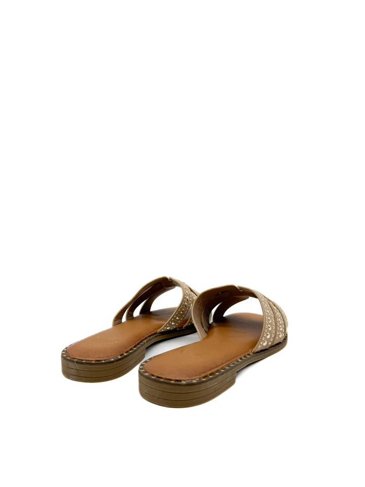 Sandalias Planas Tipo Pala con Tiras en H y Tachuelas Metálicas
