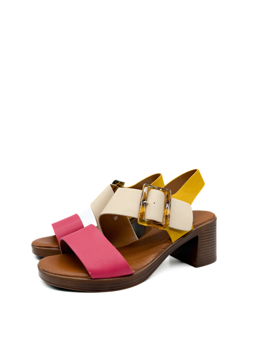 Sandalias Multicolor de Tacón de Bloque para Mujer