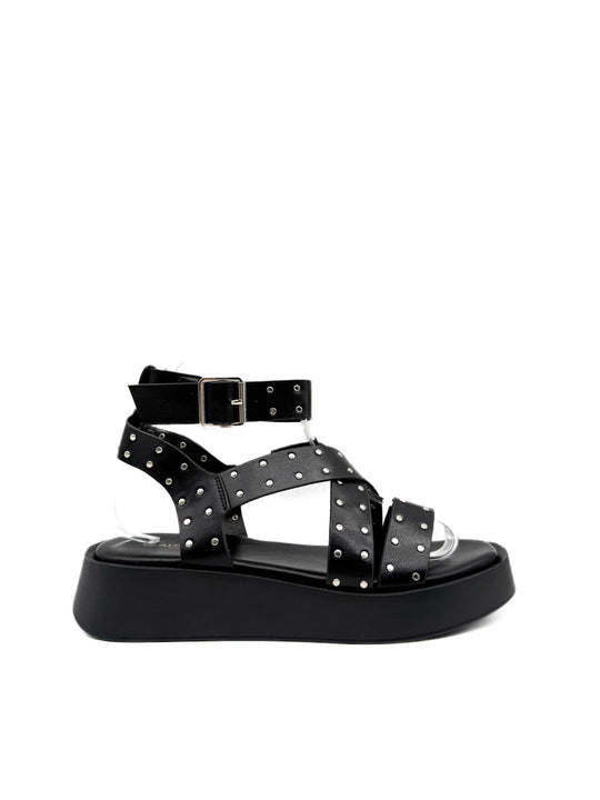 Sandalia Negra con Plataforma Detalle Tachas Negro