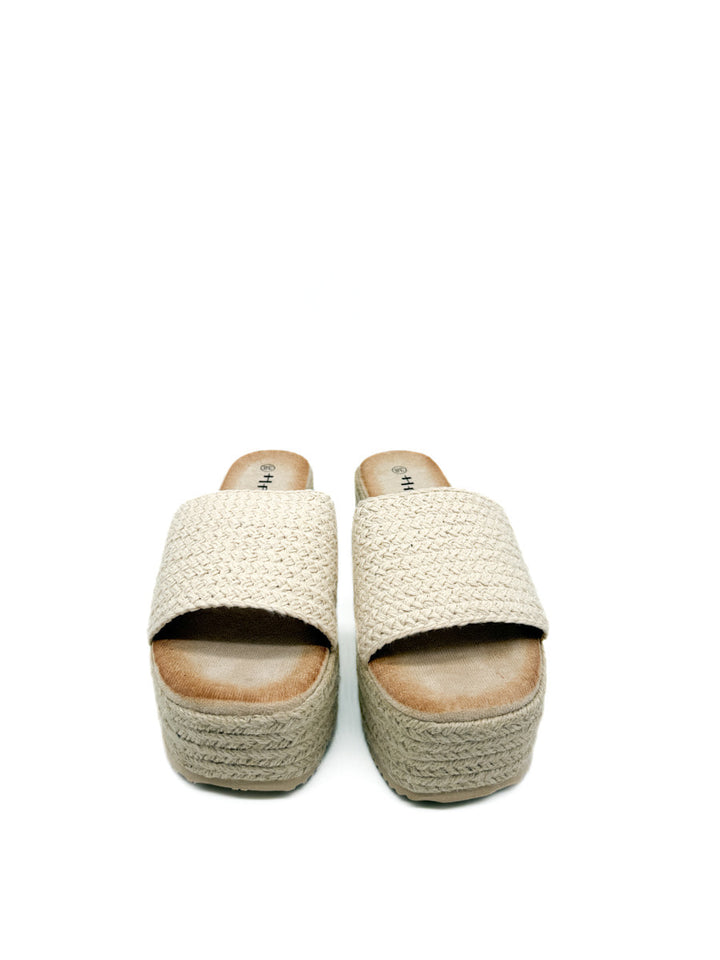Sandalia Zueco de Plataforma de Yute con Tira de Crochet