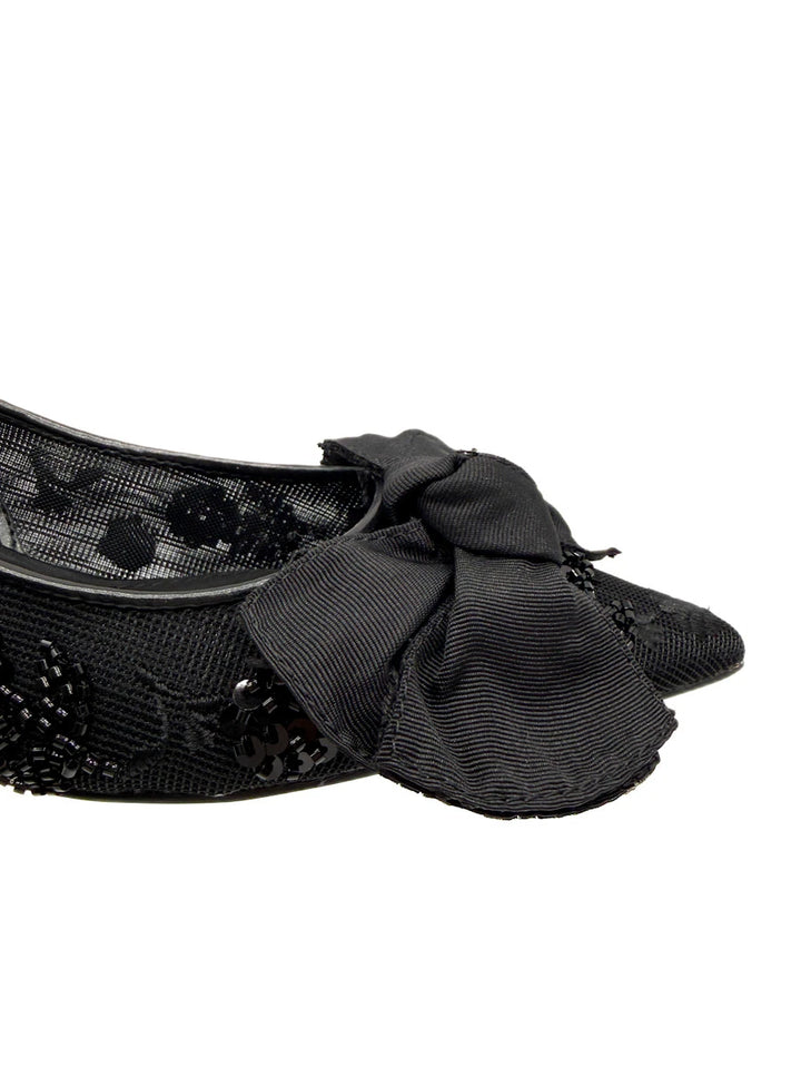 Zapato de Salón Corina Negro: Diseño Mesh con Lazo y  - destalonado de Fiesta