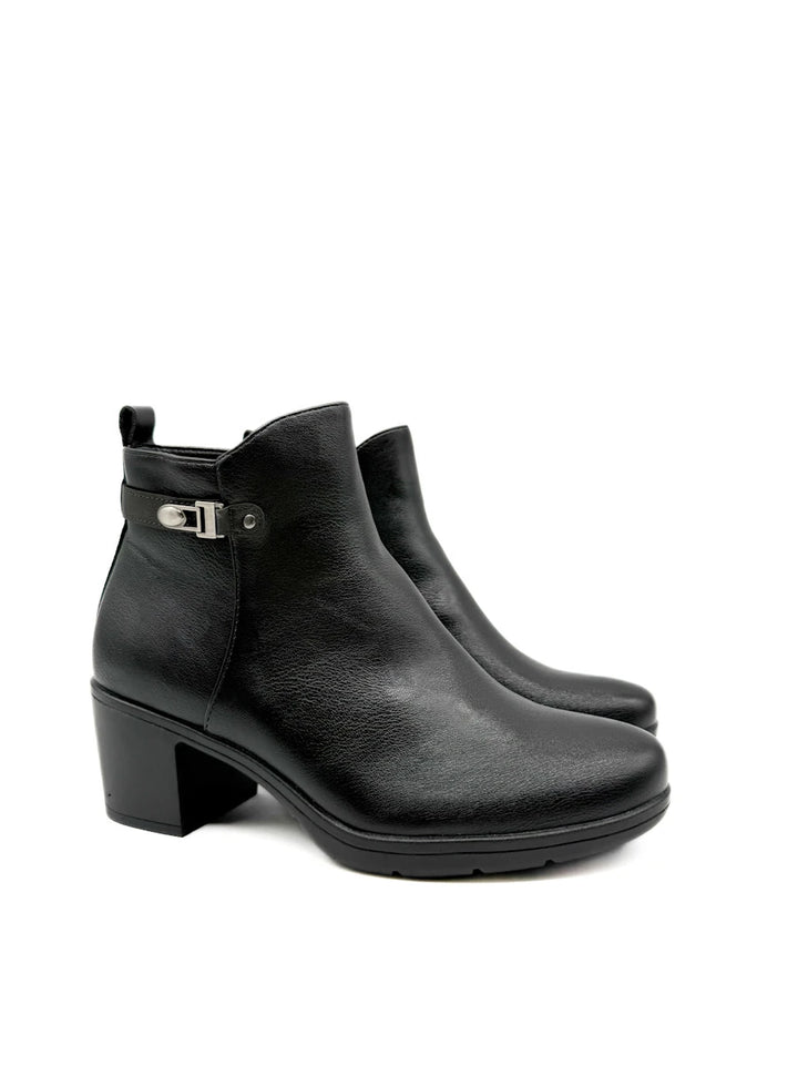 Botines de Tacón Ancho con Hebilla Decorativa y Cremallera