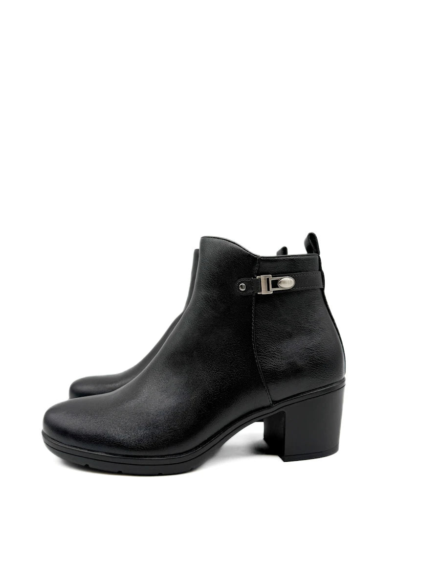 Botines de Tacón Ancho con Hebilla Decorativa y Cremallera