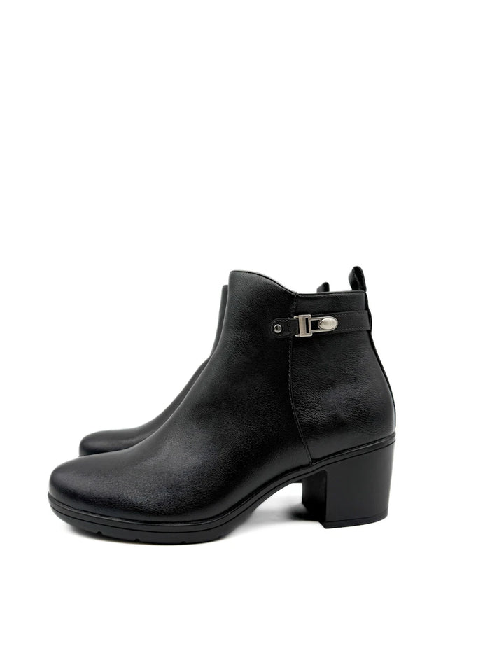Botines de Tacón Ancho con Hebilla Decorativa y Cremallera