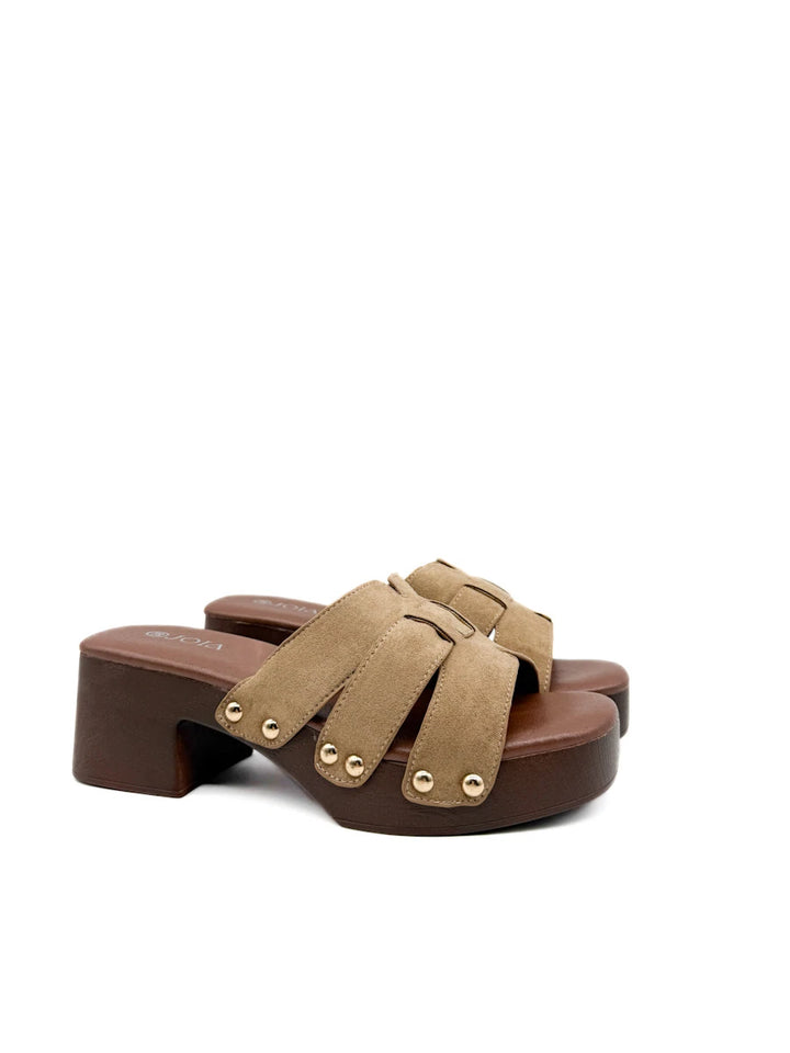 Sandalias de Plataforma Estilo Zueco con Tachuelas y Antelina