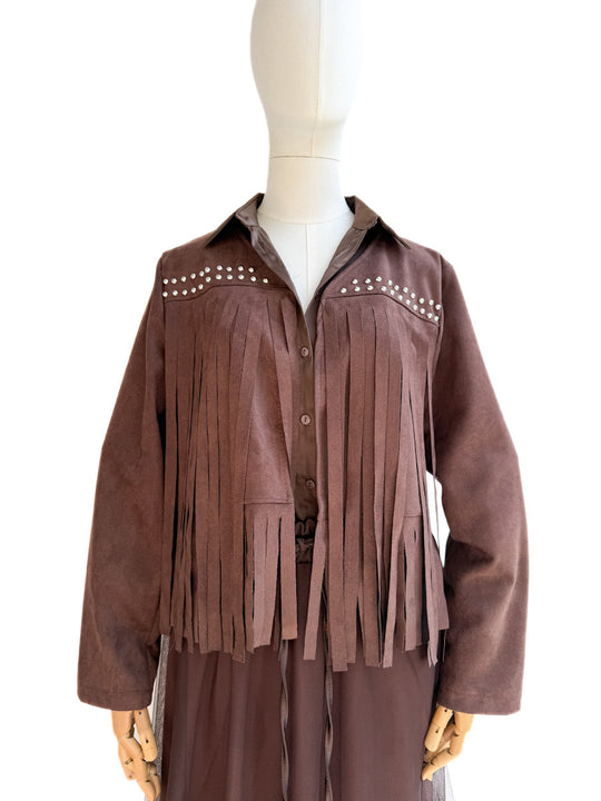 Chaqueta Cowboy de Antelina con Flecos y Remaches Marrón Única