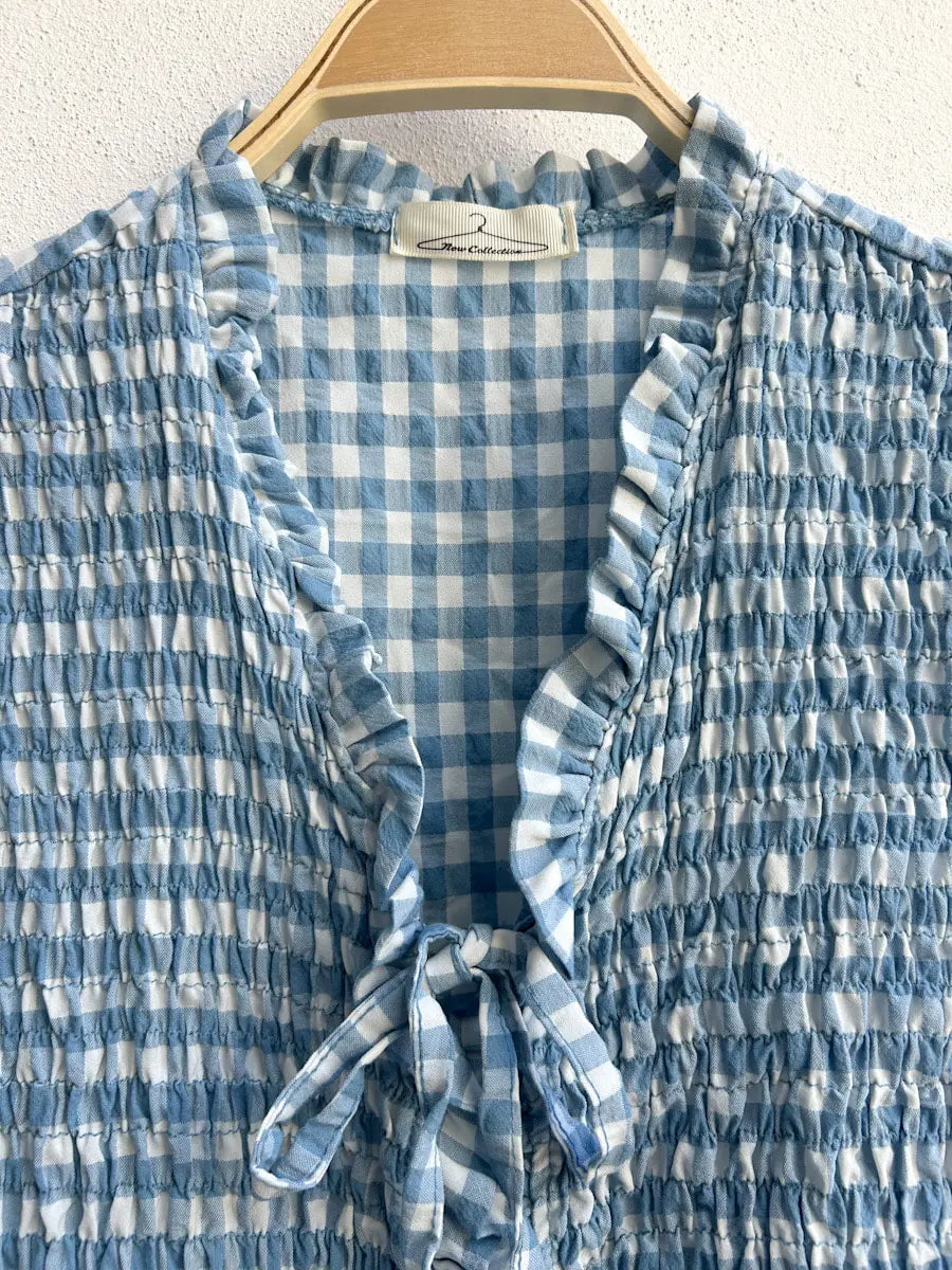 Top Fruncido de Cuadros con Lazo