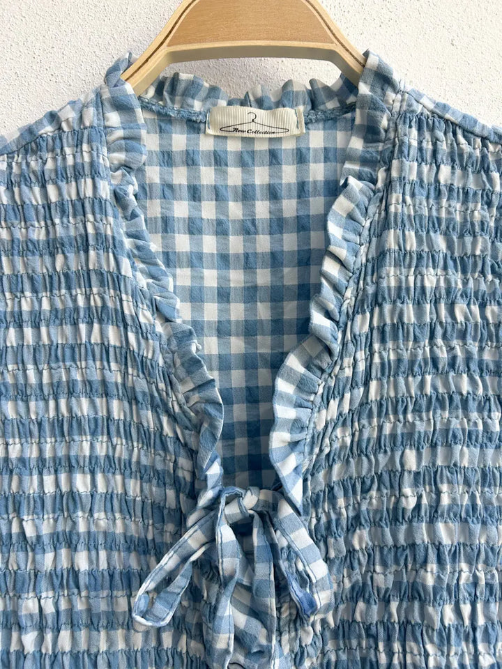 Top Fruncido de Cuadros con Lazo