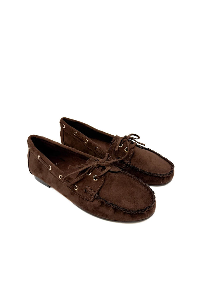 Mocasines Náuticos de Antelina para Mujer - Marrón Chocolate