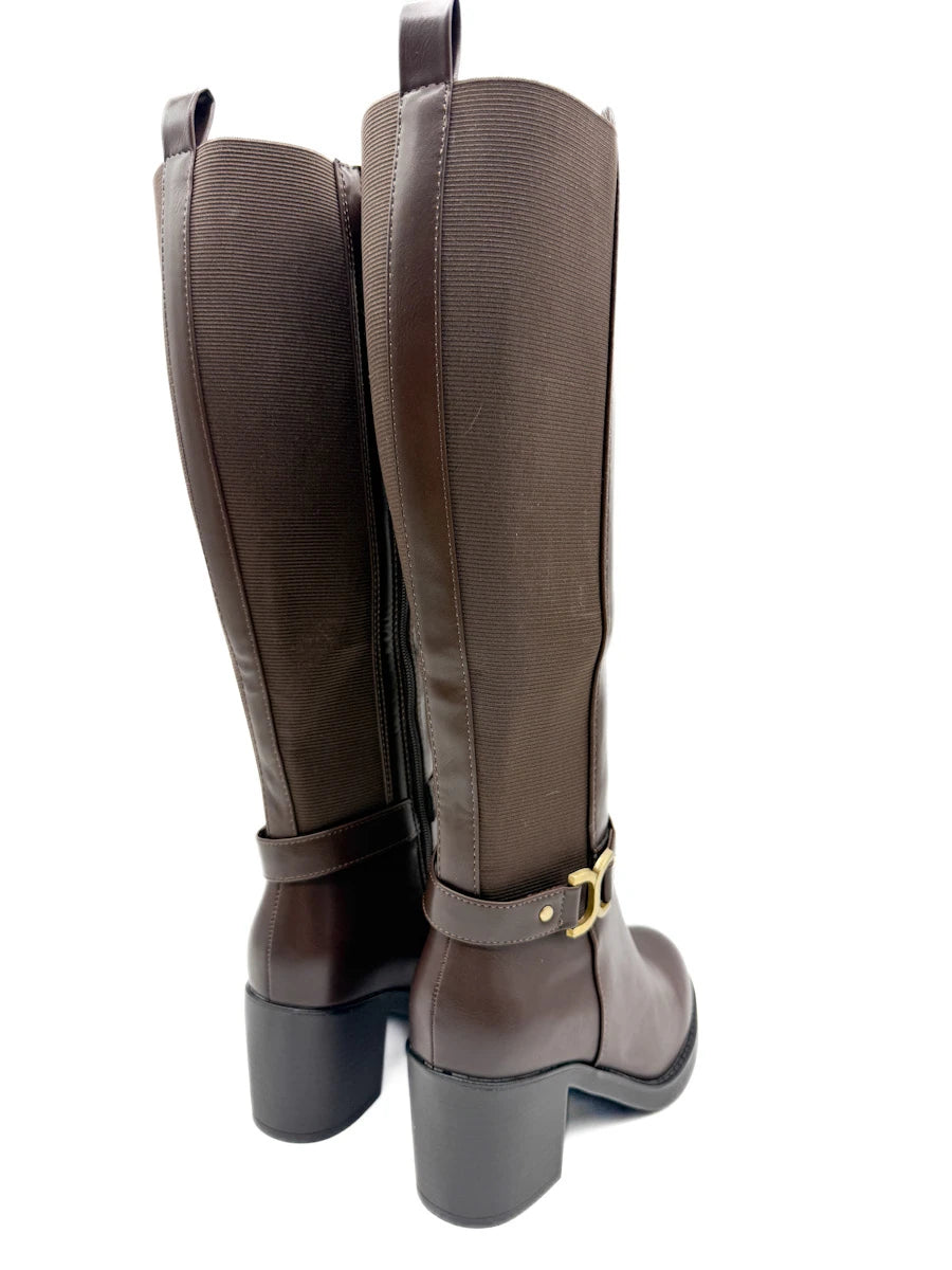 Botas Altas de Caña Ancha con Tacón Ancho y Adorno Metálico