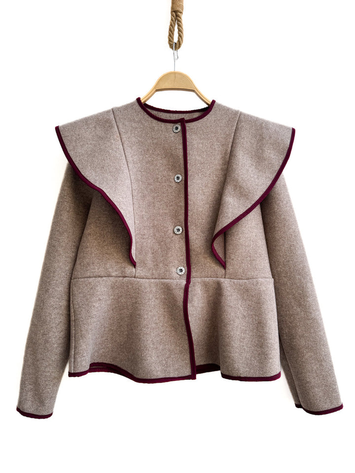 Chaqueta de paño con volante frontal y ribete en contraste Beige única