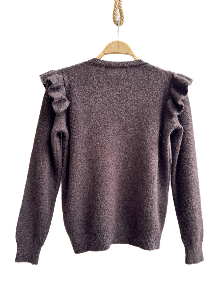 Suéter de Punto con Volantes en los Hombros - Elegancia y Comodidad Marrón Única