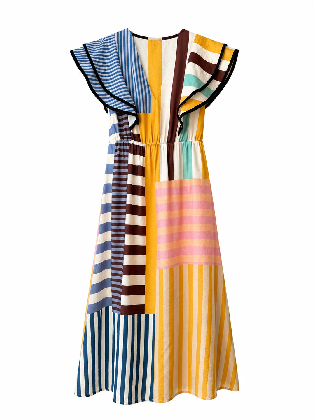 Vestido Largo Patchwork de Rayas para Mujer – Elegancia, Comodidad y Color