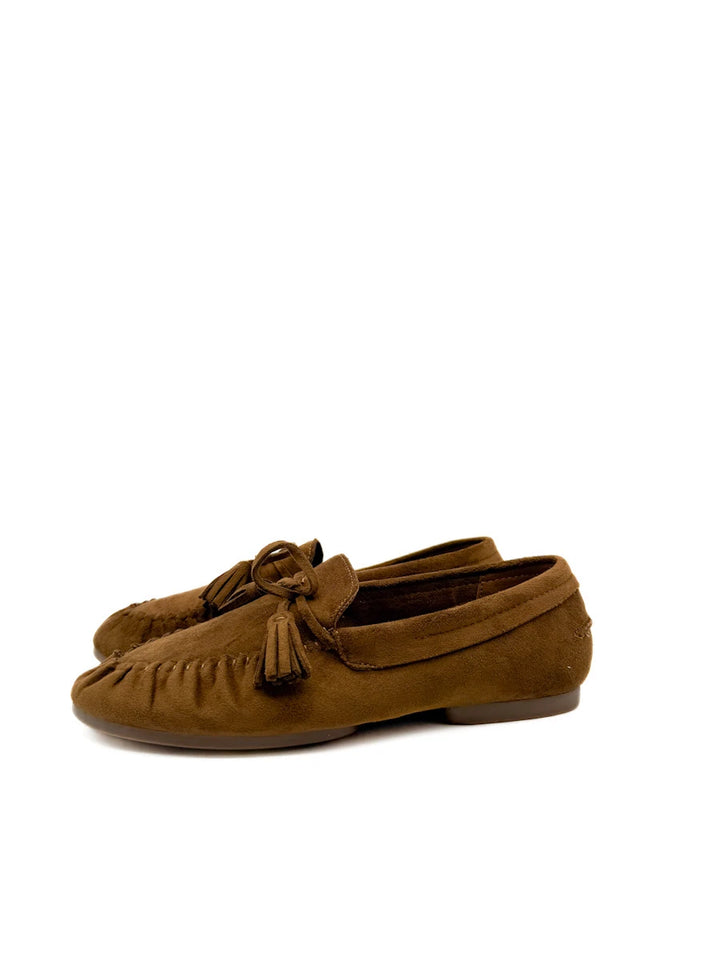 Mocasines Planos de Ante con Borlas y Lazo
