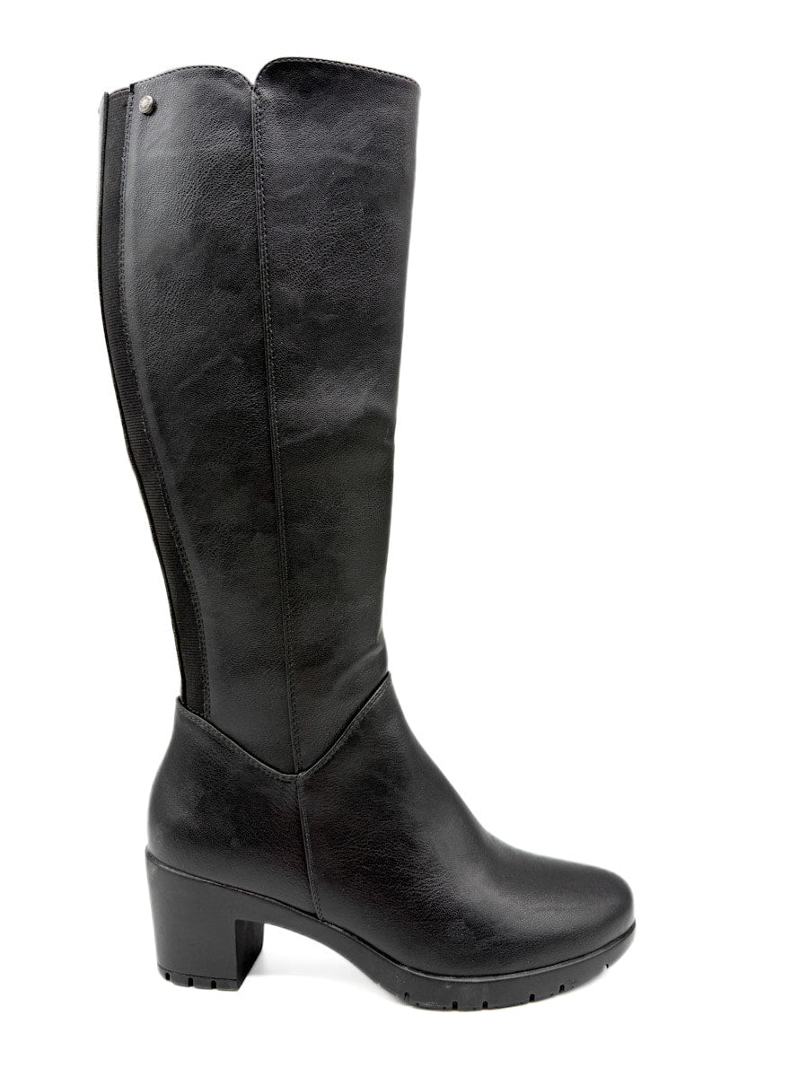 Botas Altas de Caña Recta con Tacón Cuadrado y Cremallera Negro