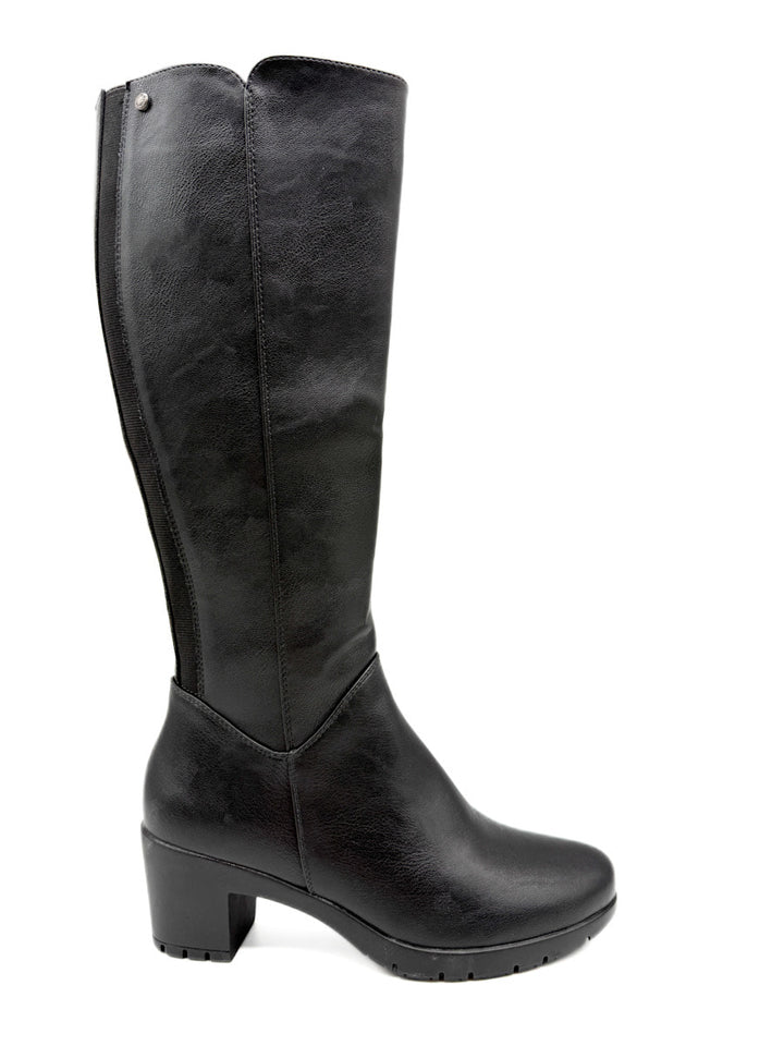 Botas Altas de Caña Recta con Tacón Cuadrado y Cremallera Negro